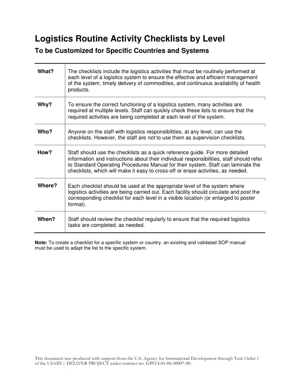Checklist for Maintaining a Supply Chain