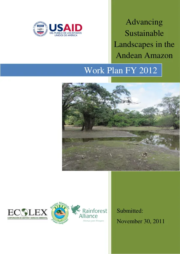 Advancing Landscapes in the Andean Amazon - Work Plan FY2012