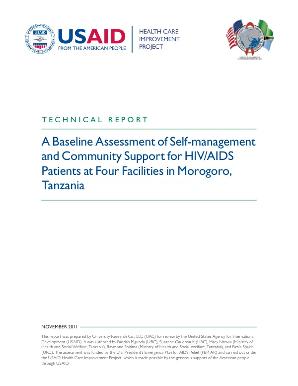 A Baseline Assessment of Self-management and Community Support for HIV/AIDS Patients at Four Facilities in Morogoro, Tanzania