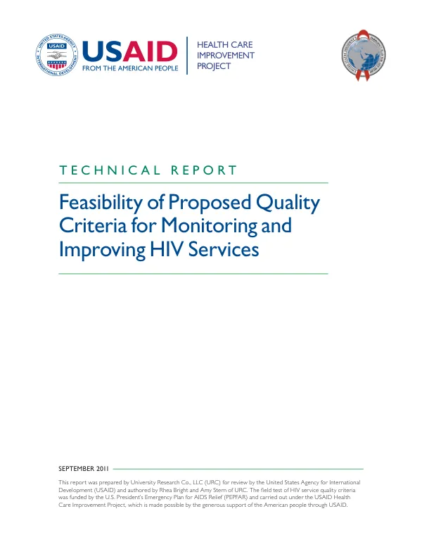 Feasibility of Proposed Quality Criteria for Monitoring and Improving HIV Services