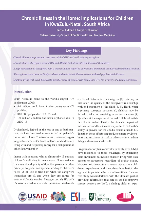 Chronic illness in the home: Implications for children in KwaZulu-Natal, South Africa