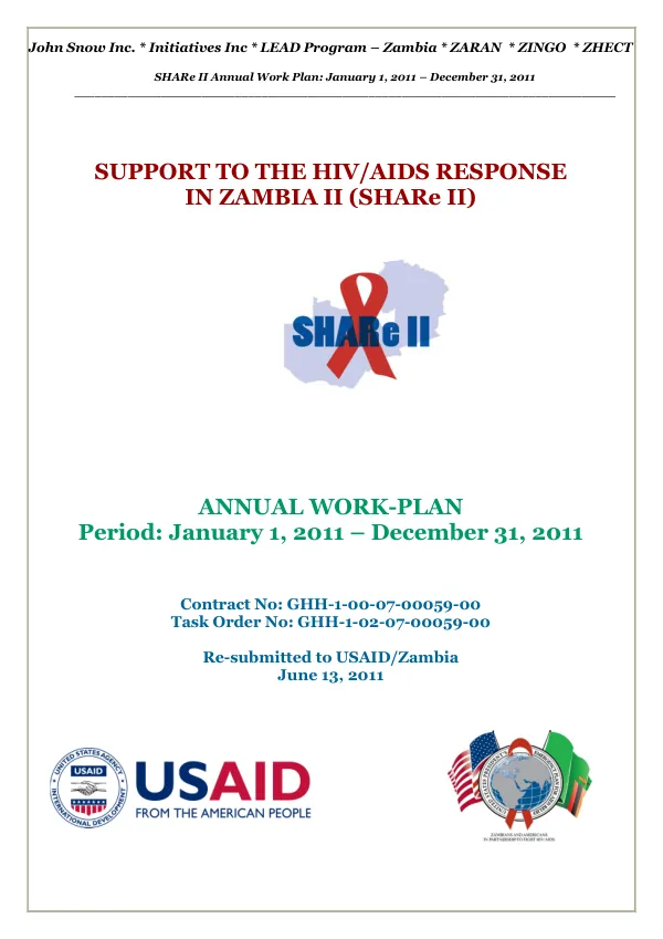 Support to the HIV/AIDS Response in Zambia II (SHARe II) Project: Annual Workplan, FY 2011; January 2011 - December 2011