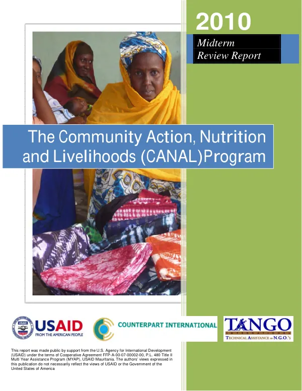 The community action, nutrition and livelihoods (CANAL) program : 2010 midterm review report