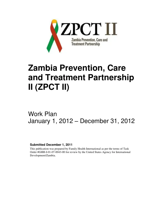 Zambia Prevention, Care and Treatment Partnership II (ZPCT II) Work Plan: January 1, 2012 - December 31, 2012