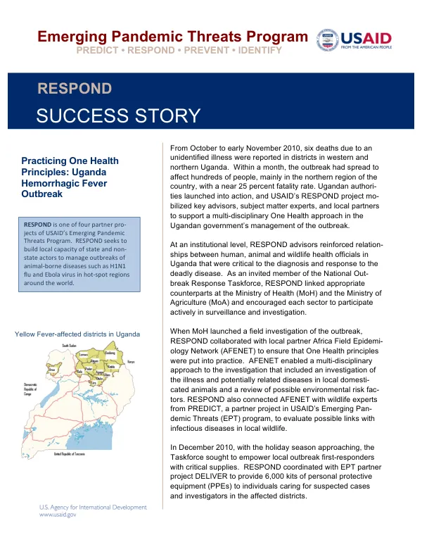 Practicing One Health Principles: Uganda Hemorrhagic Fever Outbreak