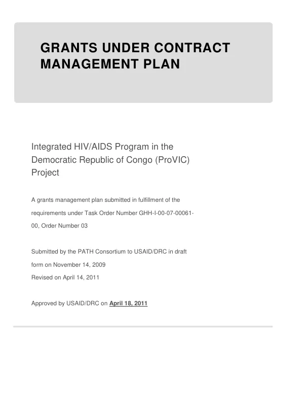 ProVIC Grants Under Contract Management Plan