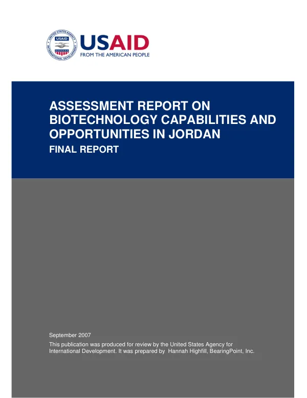 Assessment report on biotechnology capabilities and opportunities in Jordan : final report
