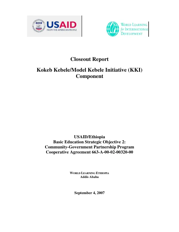 Closeout report : Kokeb Kebele/model Kebele initiative (KKI) component