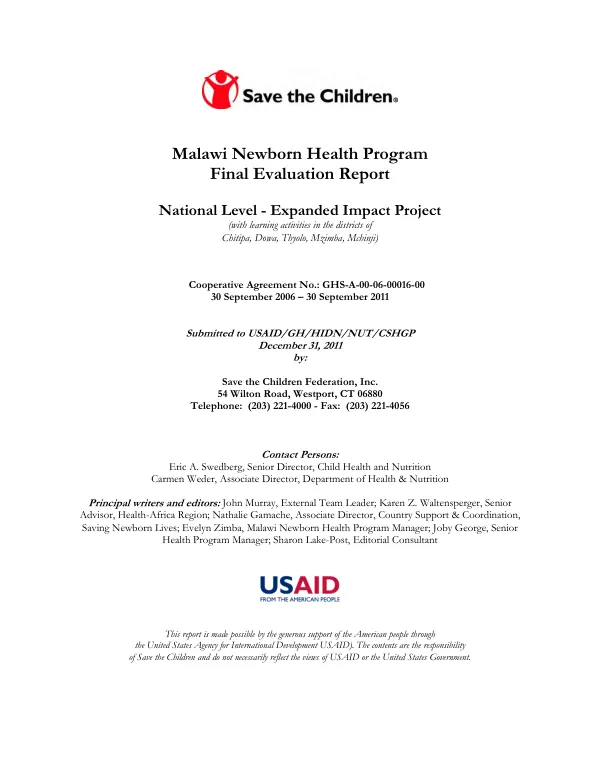 Malawi newborn health program final evaluation report