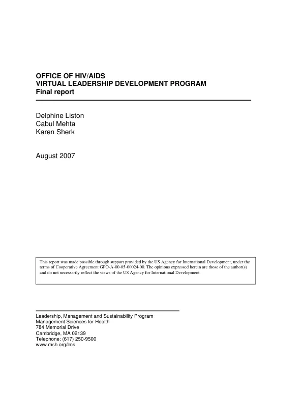Office of HIV/AIDS virtual leadership development program : final report