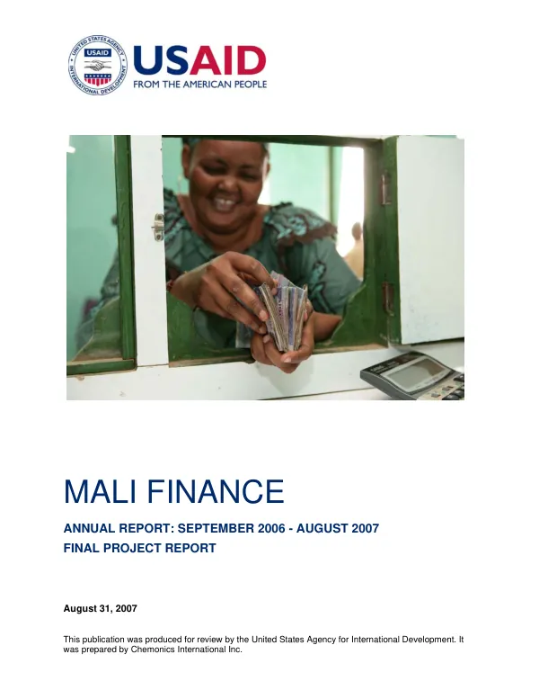 Mali finance : annual report, September 2006-August 2007 -- final project report