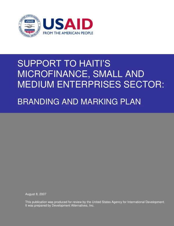 Support to Haiti"s microfinance, small and medium enterprises sector : branding and marking plan