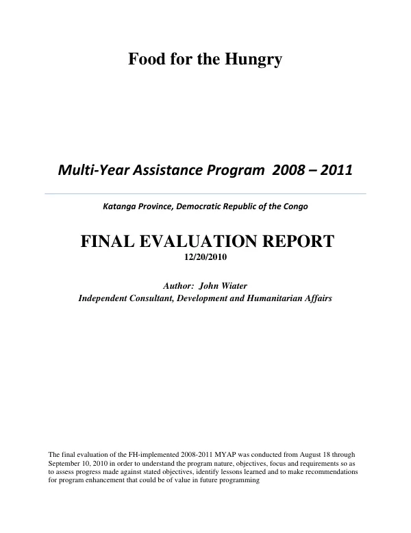 Multi-year assistance program 2008-2011, Katanga Province, Democratic Republic of the Congo : final evaluation report