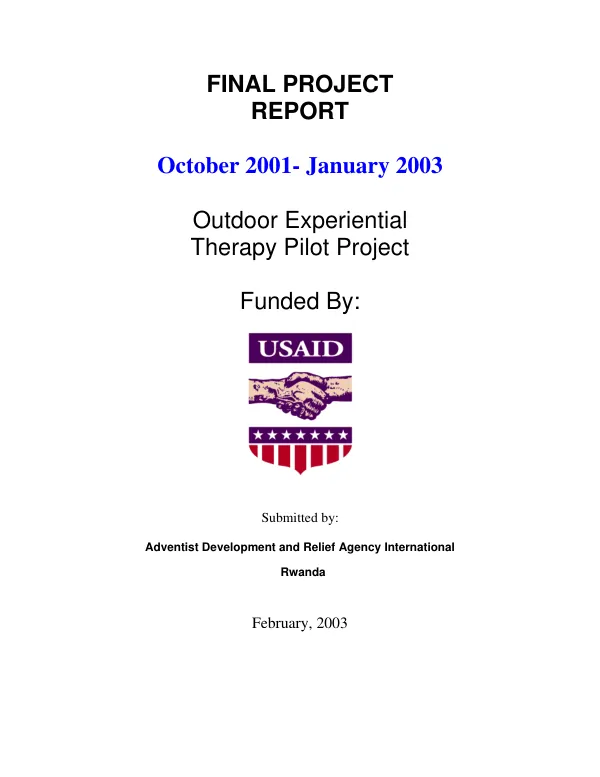 Final project report : October 2001-January 2003 -- outdoor experiential therapy pilot project