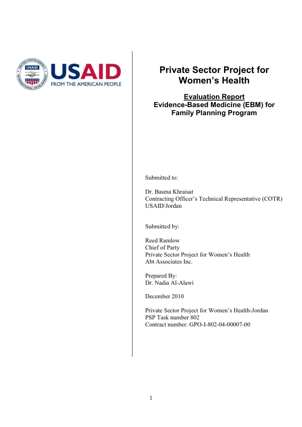 Evaluation report : evidence-based medicine (EBM) for family planning program
