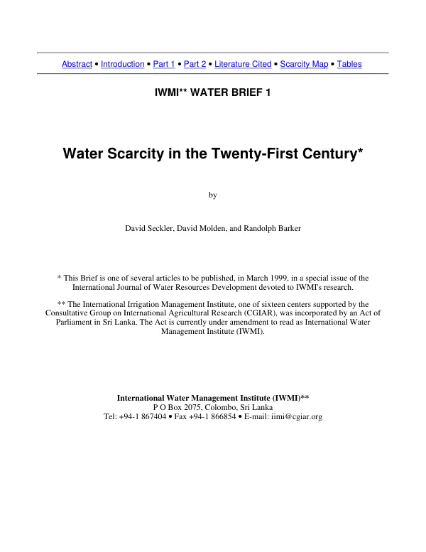 Water scarcity in the twenty-first century