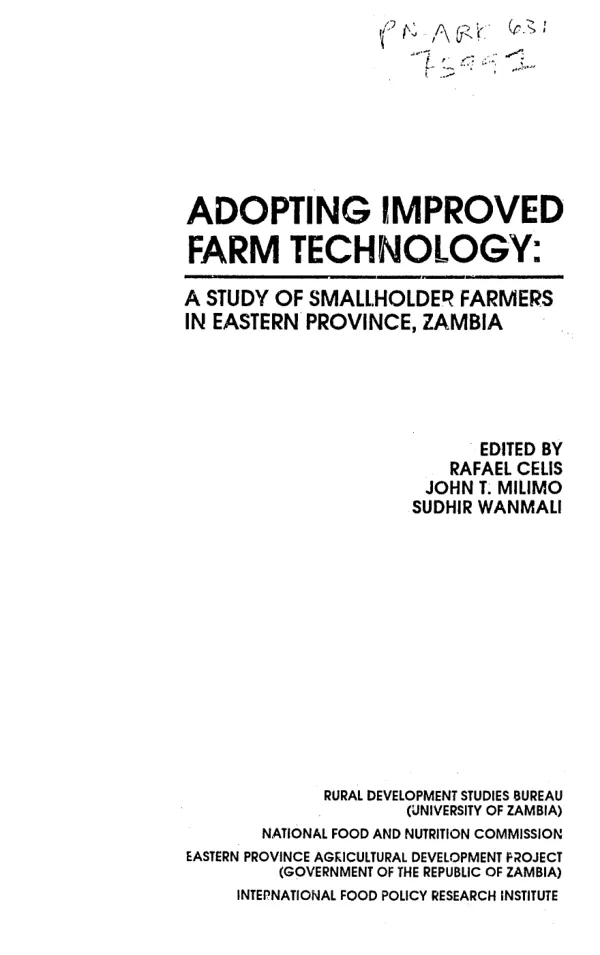 Adopting improved farm technology : a study of smallholder farmers in eastern province, Zambia