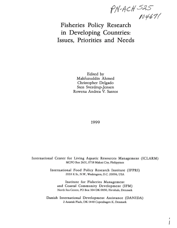 Fisheries policy research in developing countries : issues, priorities and needs