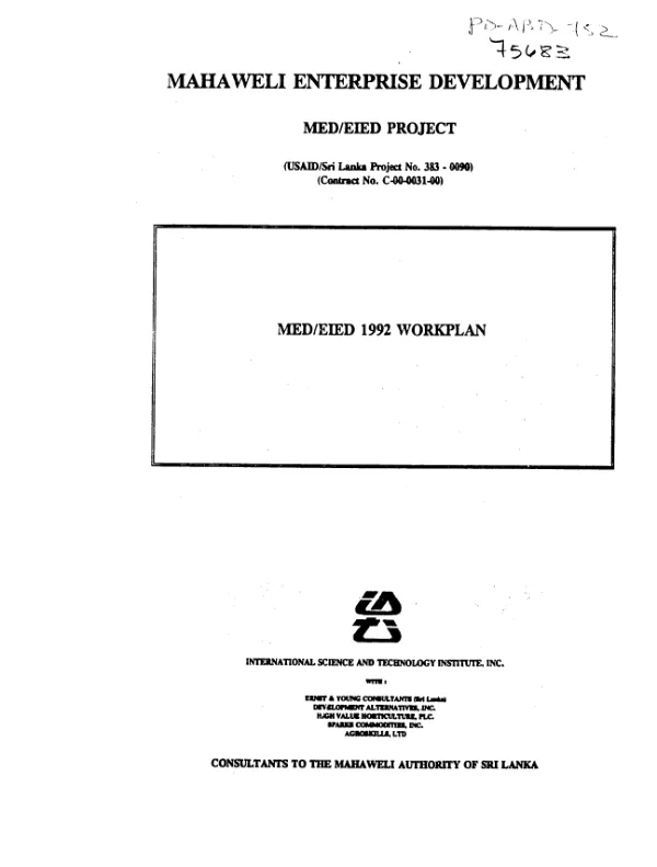 Mahaweli enterprise development : MED/EIED 1992 workplan