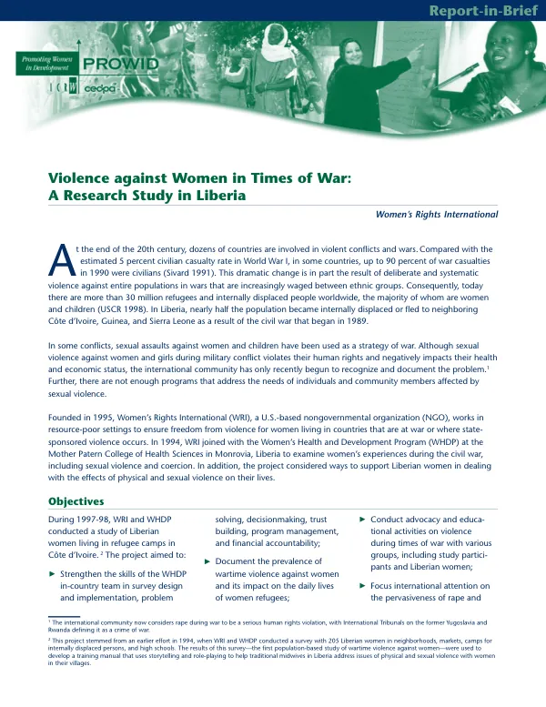 Violence against women in times of war : a research study in Liberia
