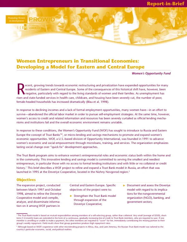 Women entrepreneurs in transitional economies : developing a model for Eastern and Central Europe