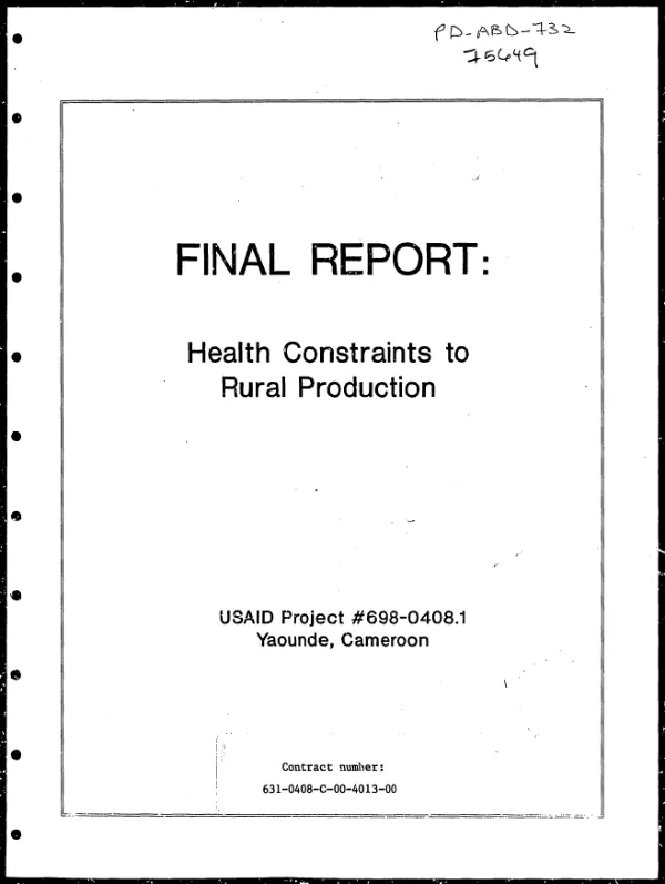 Final report : health constraints to rural production