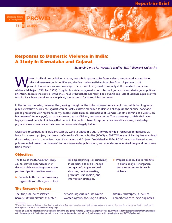 Responses to domestic violence in India : a study in Karnataka and Gujarat