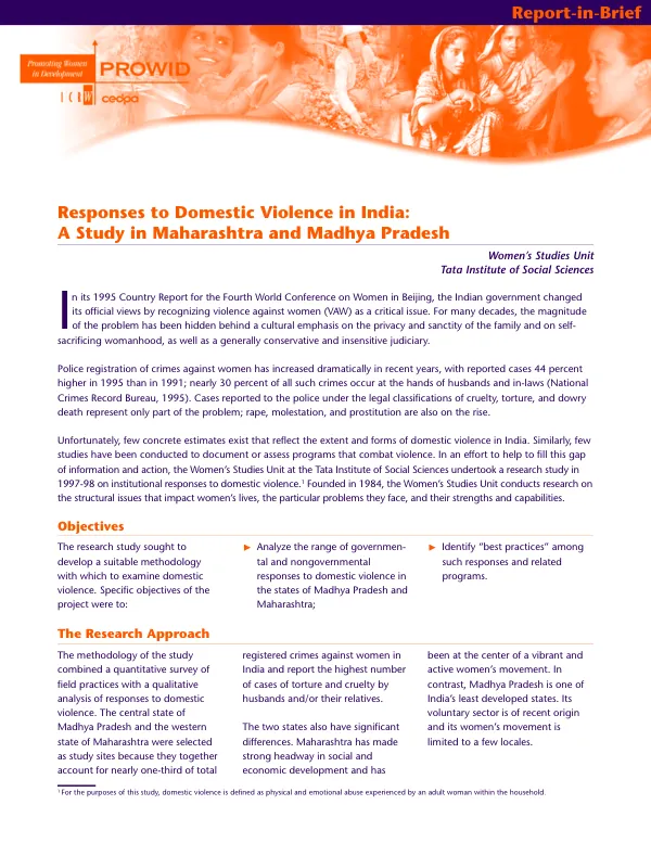 Responses to domestic violence in India : a study in Maharashtra and Madhya Pradesh