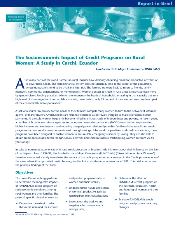 Socioeconomic impact of credit programs on rural women : a study in Carchi, Ecuador
