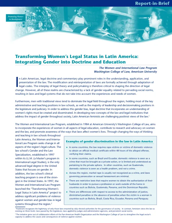 Transforming women"s legal status in Latin America : integrating gender into doctrine and education