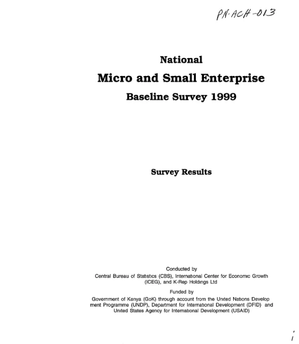 National micro and small enterprise baseline survey, 1999 : survey results