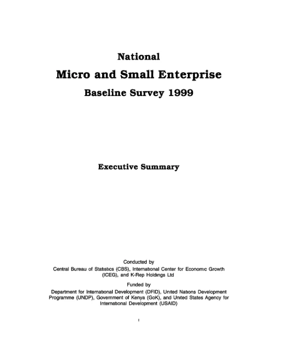 National micro and small enterprise baseline survey, 1999 : executive summary