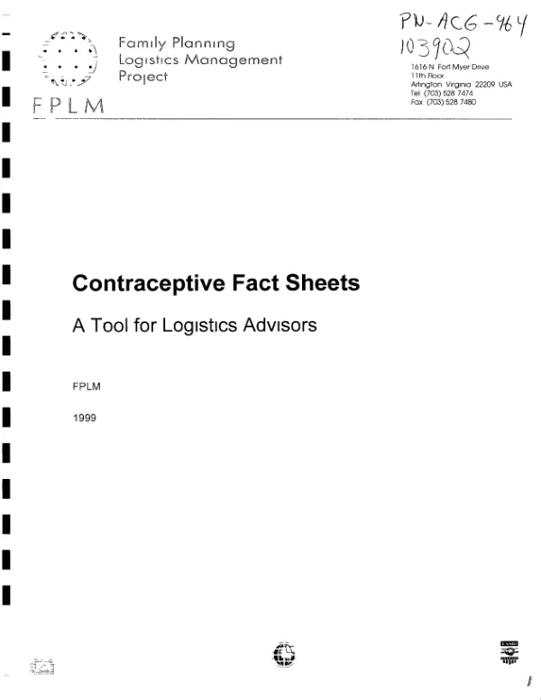 Contraceptive fact sheets : a tool for logistics advisors