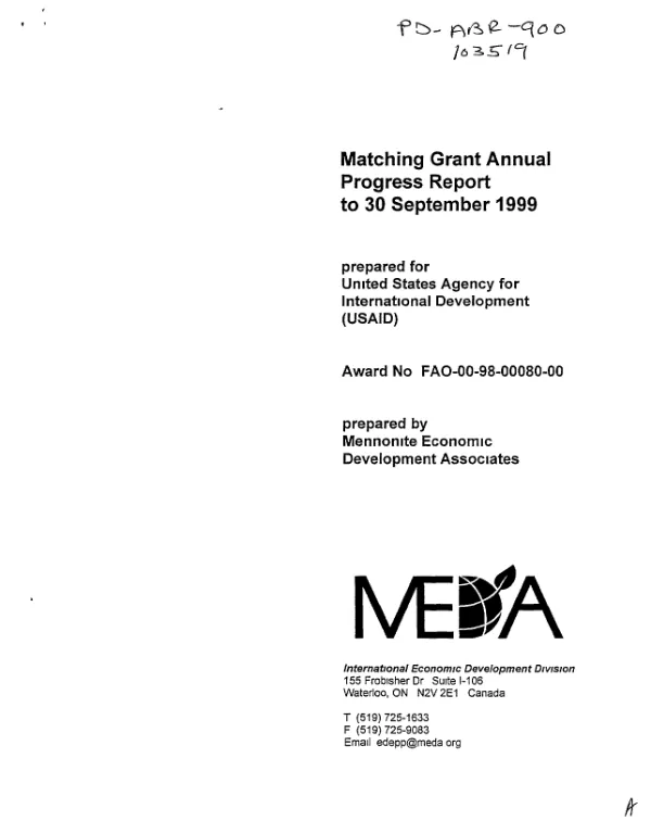 Matching grant annual progress report to 30 September 1999 : award no. FAO-00-98-00080-00 [i.e. FAO-A-00-98-00080-00]