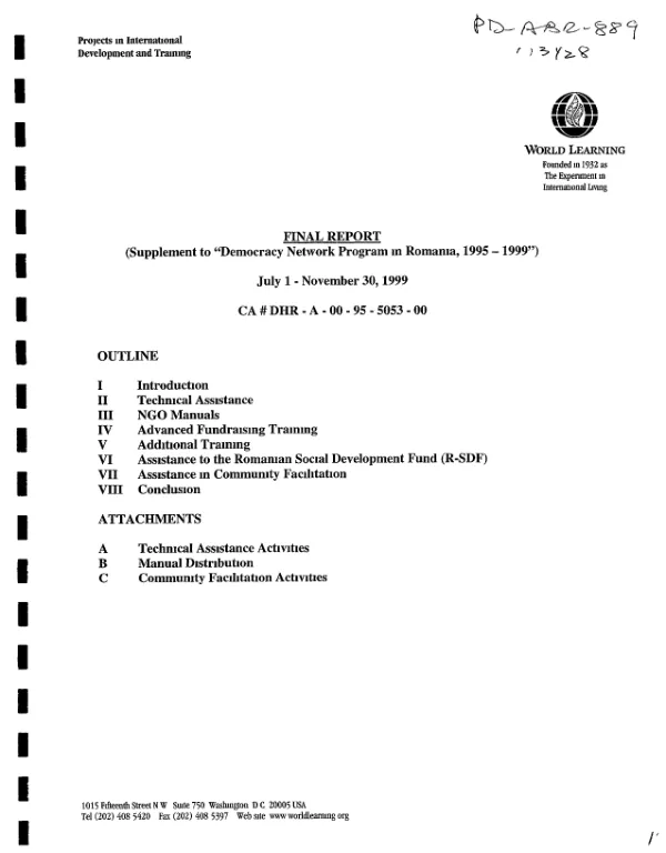 Final report : supplement to "democracy network program in Romania, 1995-1999" -- July 1-November 30, 1999 : CA # DHR-A-00-95-5053-00