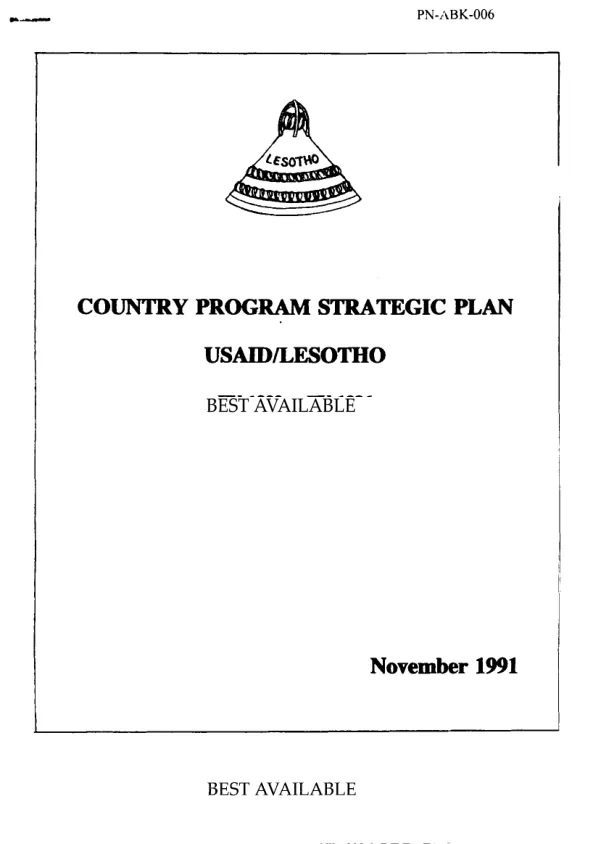 Country program strategic plan : USAID/Lesotho, FY 1992-FY 1996