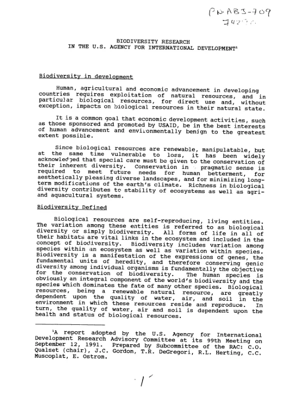 Biodiversity research in the US Agency for International Development