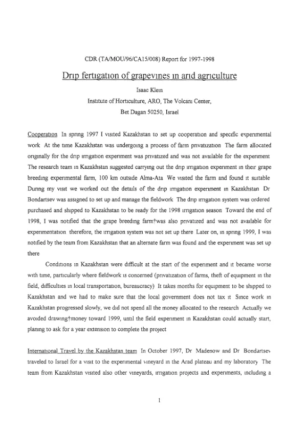 CDR (TA/MOU/96/CA15/008) report for 1997-1998 : drip fertigation of grapevines in arid agriculture