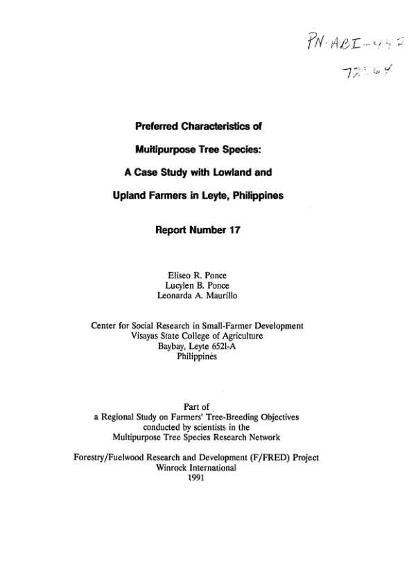 Preferred characteristics of multipurpose tree species : a case study with lowland and upland farmers in Leyte, Philippines