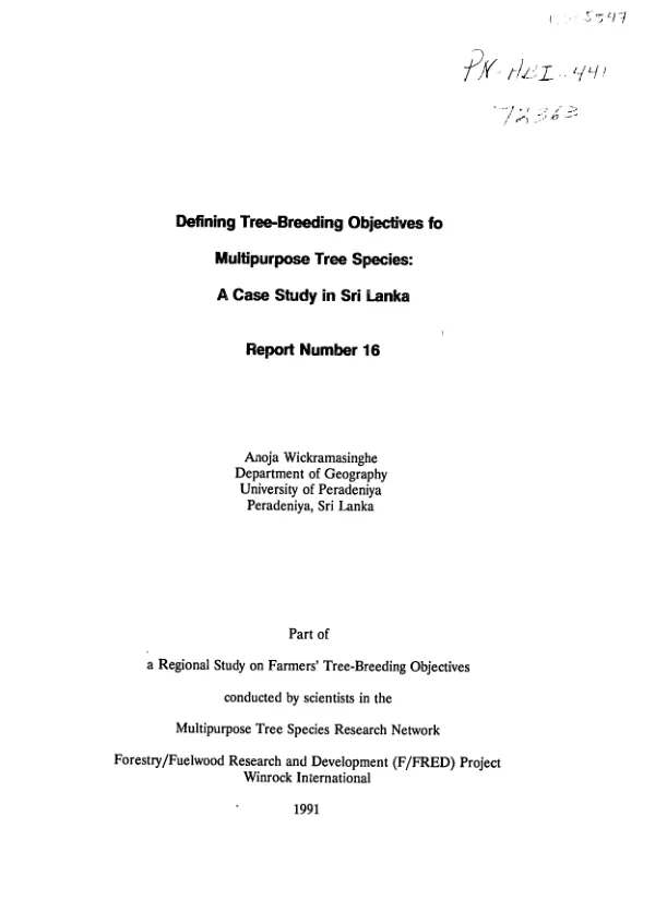 Defining tree - breeding objectives for multipurpose tree species : a case study in Sri Lanka