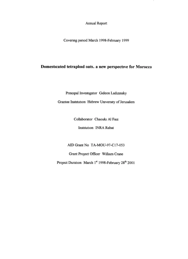 Annual report, covering period March 1998-February 1999 : domesticated tetraploid oats -- a new perspective for Morocco