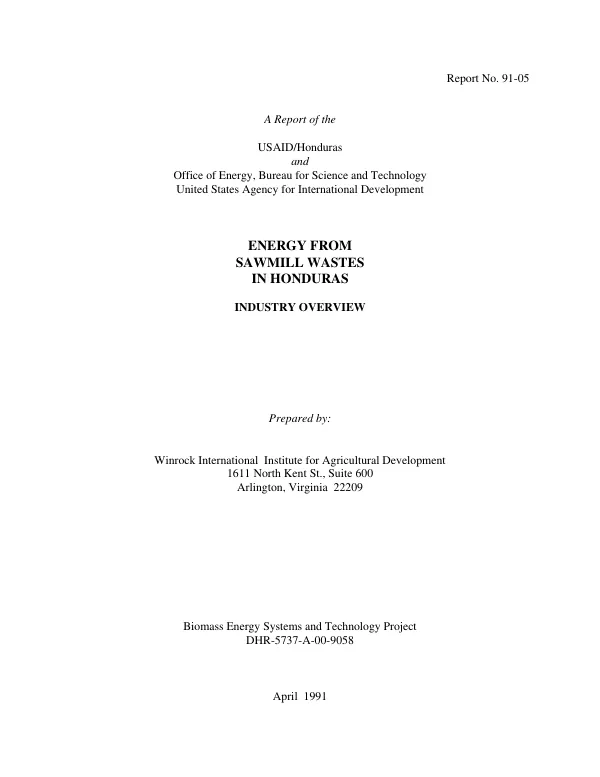 Energy from sawmill wastes in Honduras : industry overview