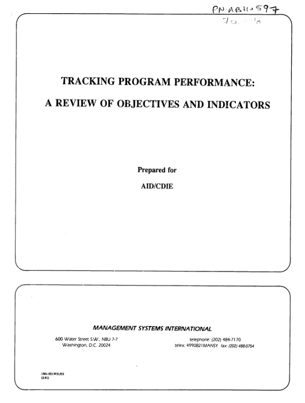 Tracking program performance : a review of objectives and indicators