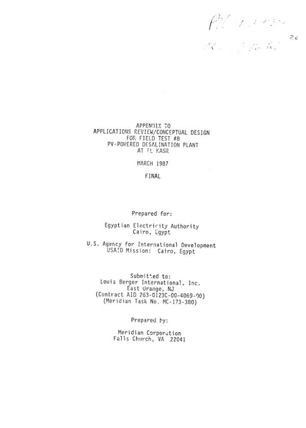 Appendix to applications review/conceptual design for field test #8, PN-powered desalination plant at El Kasr, March 1987, final