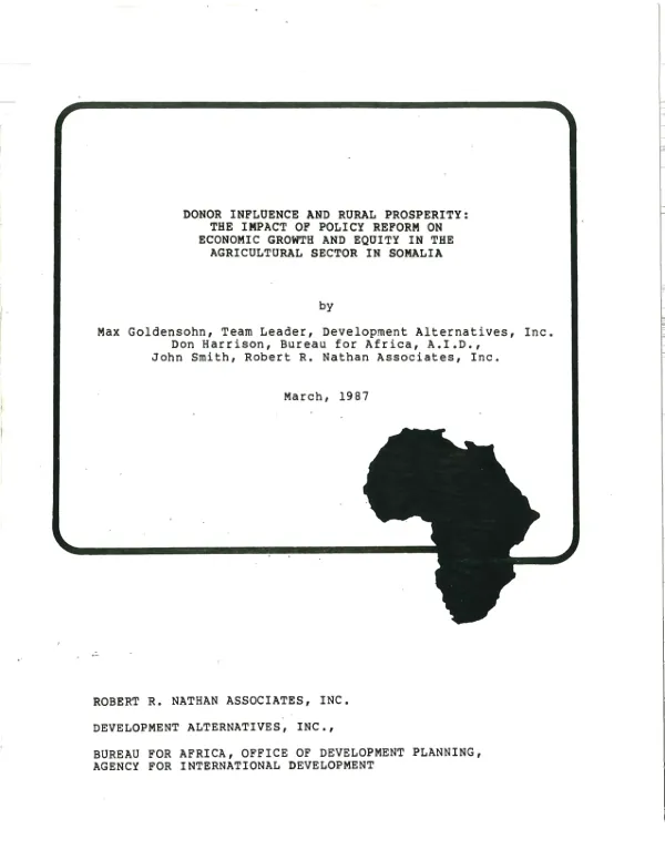 Donor influence and rural prosperity : the impact of policy reform on economic growth and equity in the agricultural sector in Somalia