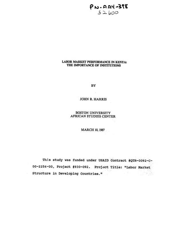Labor market performance in Kenya : the importance of institutions