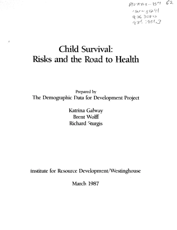 Child survival : risks and the road to health