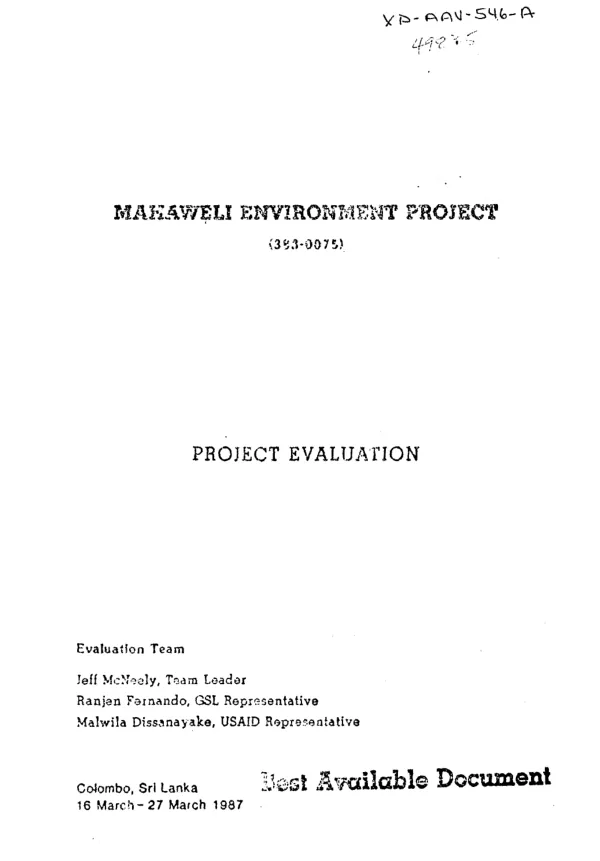 Mahaweli environment project (383-0075) : project evaluation