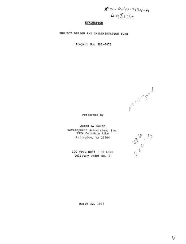 Evaluation : project design and implementation fund