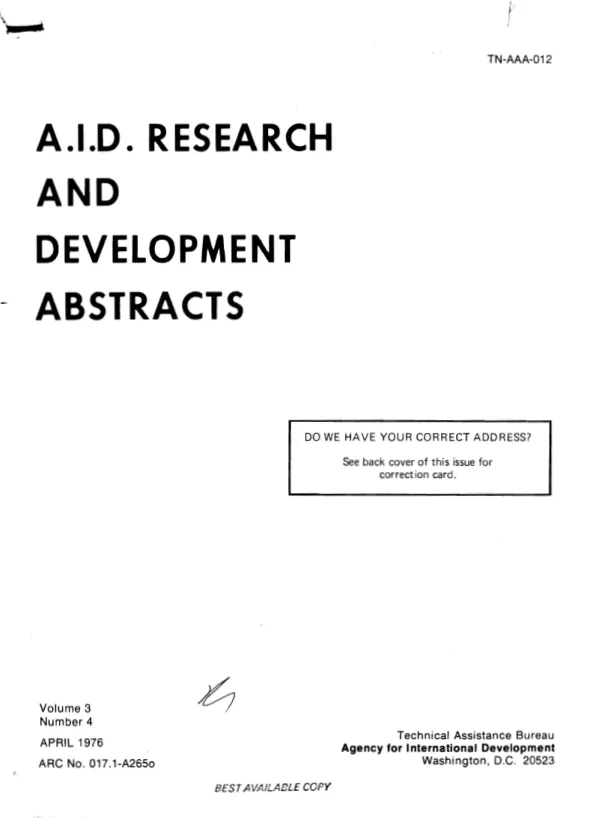 A.I.D. research and development abstracts [ARDA], v. 3, no. 4